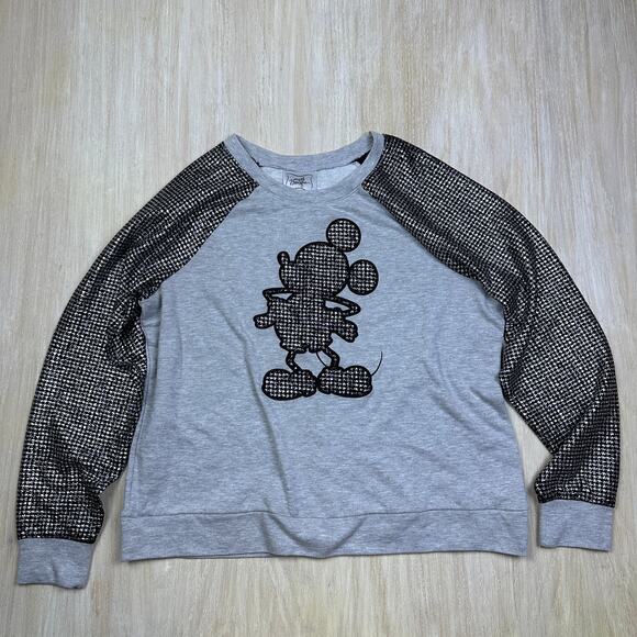 Disney Boutique Mickey Mouse Print Sparkle Houndstooth Pullover Sweatshirt XXL - Picture 1 of 14